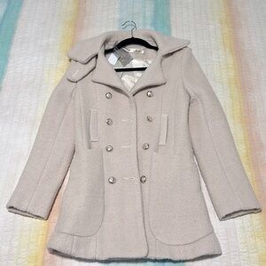 Elegant Cream Double-Breasted Women's Coat